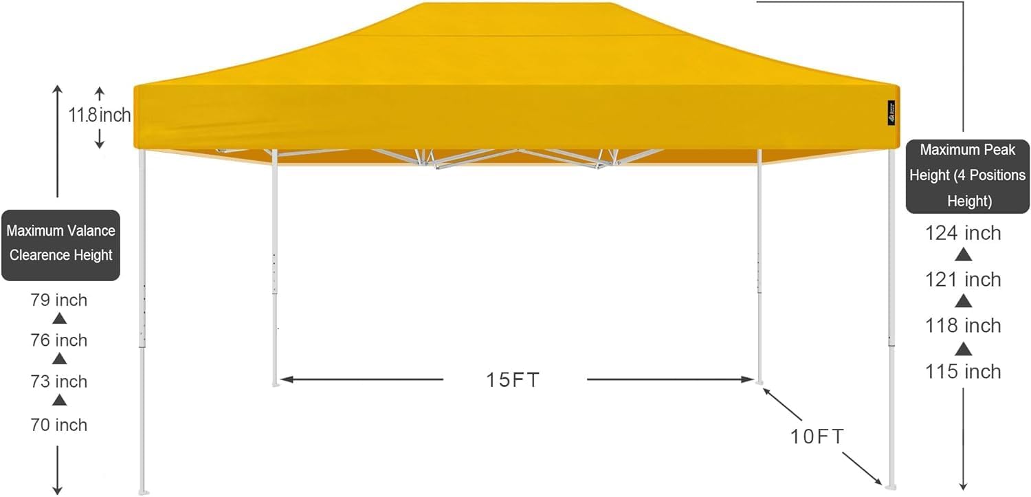 AMERICAN PHOENIX 10x15 Canopy Tent Pop Up Easy Instant Commercial Outdoor Party Canopy Shade (Yellow, 10x15FT (White Frame))