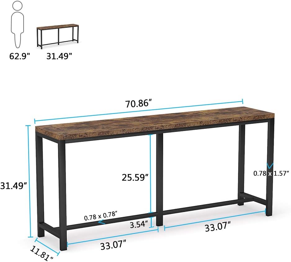 Tribesigns 70.9 inch Extra Long Console Table Behind Couch, Easy Assembly Sofa Table for Living Room Small Space, Rustic Industrial Narrow Entryway Hallway Table (Brown)