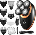 Head Shavers for Bald Men, Electric Shaver For Men Beard Hair Trimmer Electric Razor 5D Floating Five Blade Heads Electric Nose Hair Trimmer LCD Display (Color : Golden Package A)