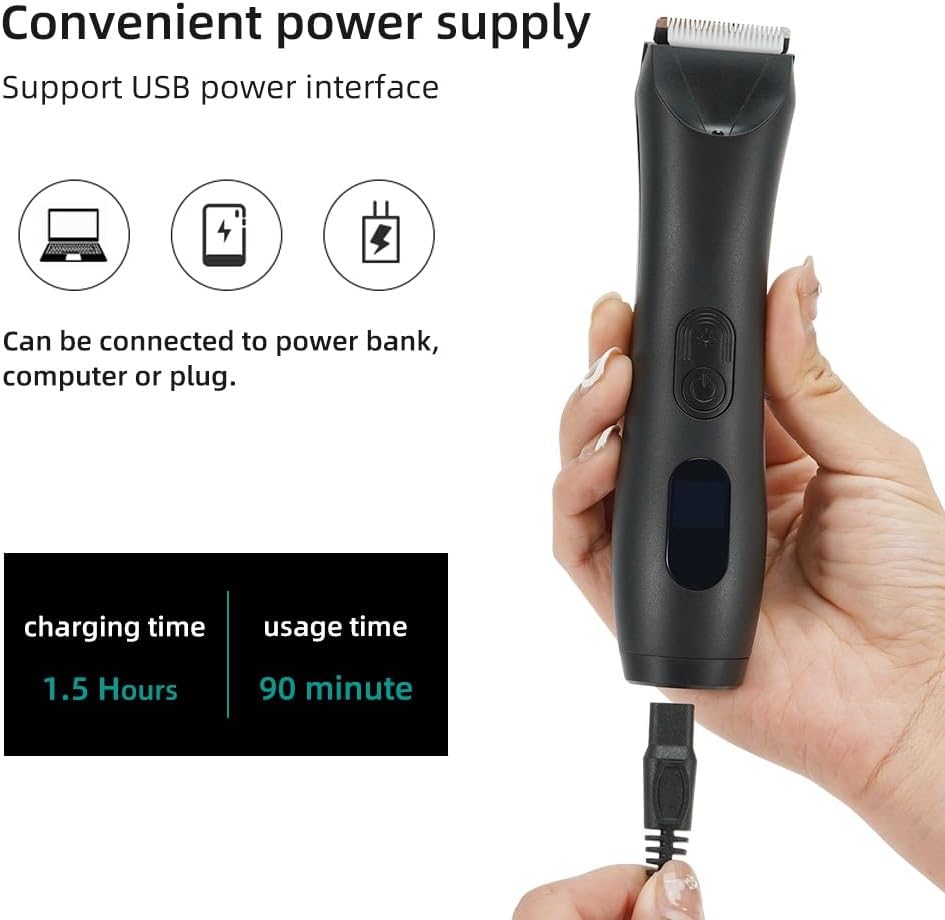 Hair Clippers for Men, Electric Body Trimmer and Shaver for Men Body Groomer Groin&Ball Pubic Hair Trimmer Replaceable Ceramic Blade IPX7 Waterproof, Black Set
