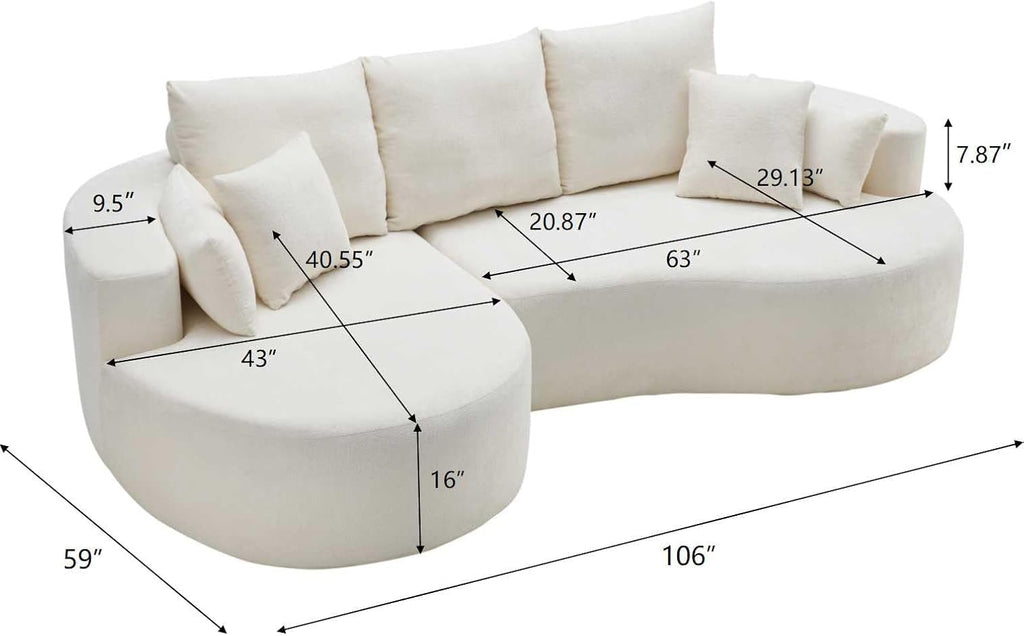 Christopher Knight Home Carden 106' Curved Modular Sectional Sofa, Comfy Sofa Couch with Chaise Lounge, Modern Cloud Couch with Deep Seat, Fabric Upholstered Seating Set for Living Room Bedroom, White