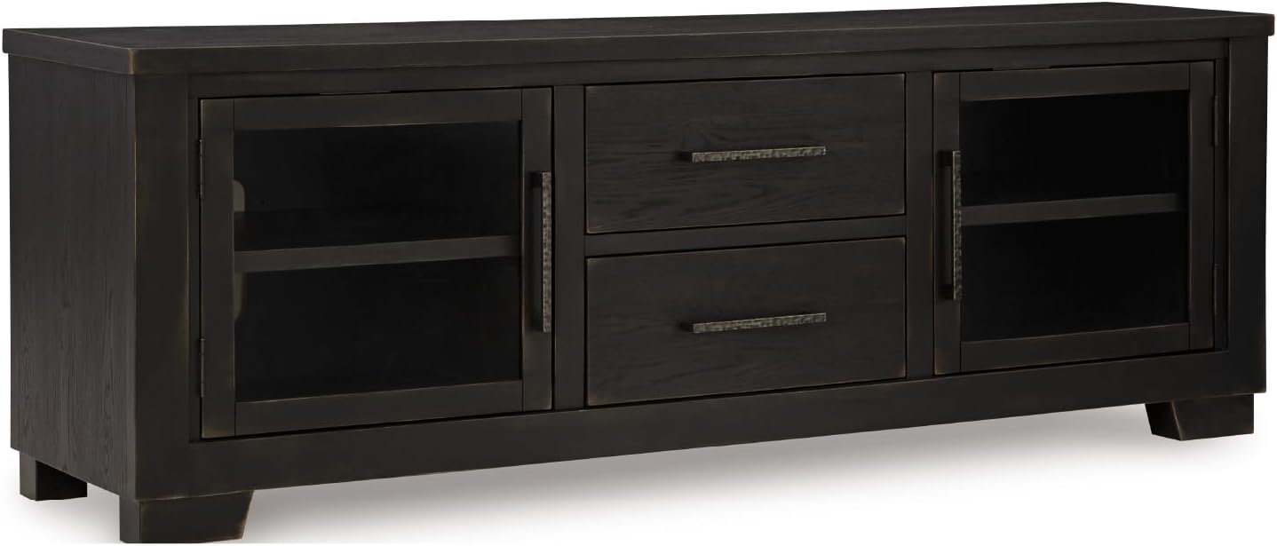 Signature Design by Ashley Galliden Urban 2-Drawer 80' TV Stand for TVs up to 91' with Adjustable Shelves, Cabinets, Cord Openings, Black