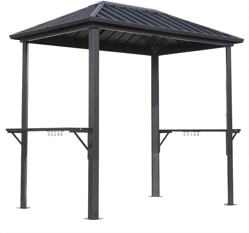 5'x8' Grill Gazebo,Outdoor Metal Hardtop BBQ Gazebo with Sturdy Aluminum Frame & Shelves - Outdoor BBQ Canopy Shelter for Patio, Backyard, Lawn, Garden