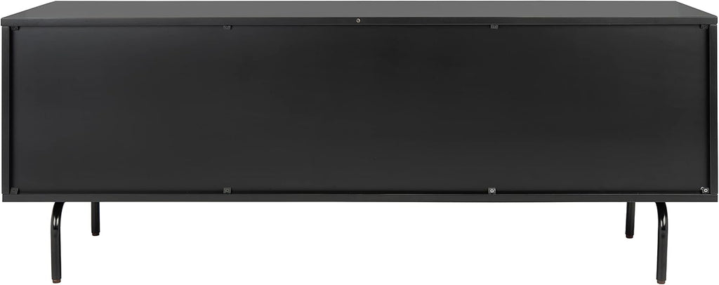 SAFAVIEH Genevieve TV Stand for up to 65' Flatscreen – Black & Walnut Brown Finish, Mid-Century Modern Storage Cabinet, Entertainment Media Console (MED5000F)