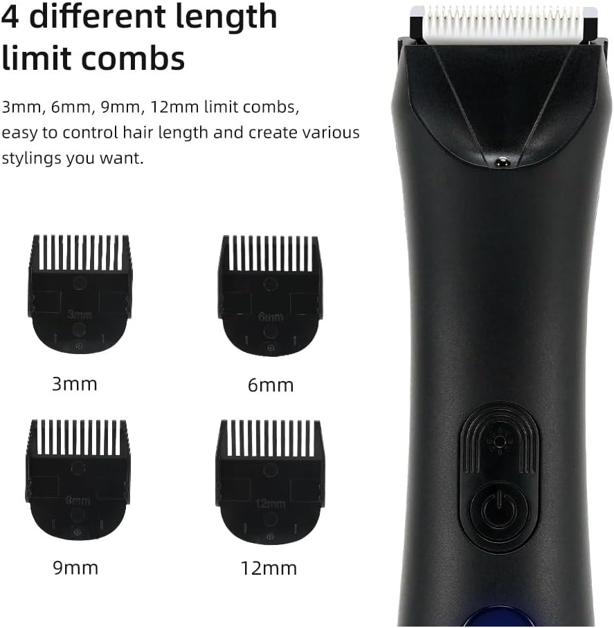 Hair Clippers for Men, Electric Body Trimmer and Shaver for Men Body Groomer Groin&Ball Pubic Hair Trimmer Replaceable Ceramic Blade IPX7 Waterproof, Black Set