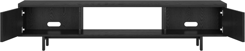 Henn&Hart Fluted TV Stand for TVs up to 78' with 2 Ribbed Side Storage Cabinets and Open Center Storage for Living Room, Family Room, or Office, Natural Black