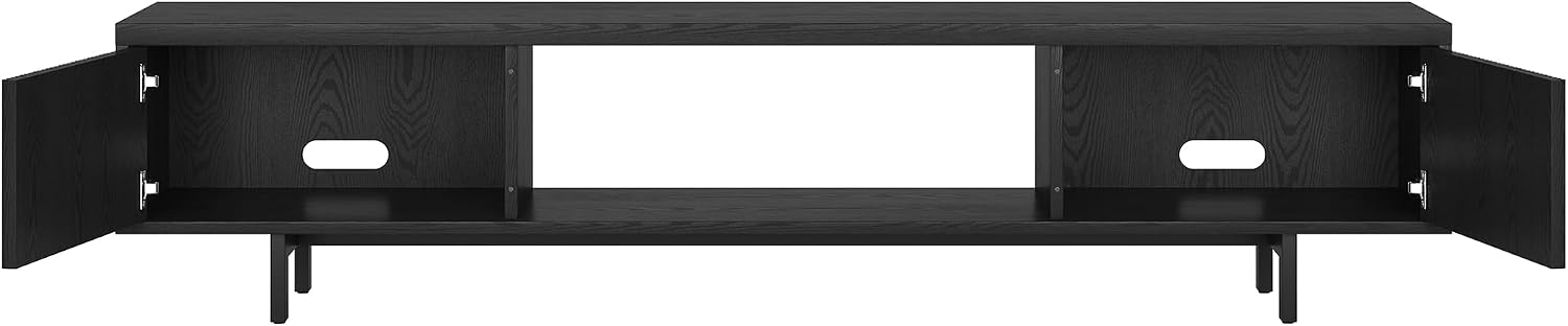 Henn&Hart Fluted TV Stand for TVs up to 78' with 2 Ribbed Side Storage Cabinets and Open Center Storage for Living Room, Family Room, or Office, Natural Black