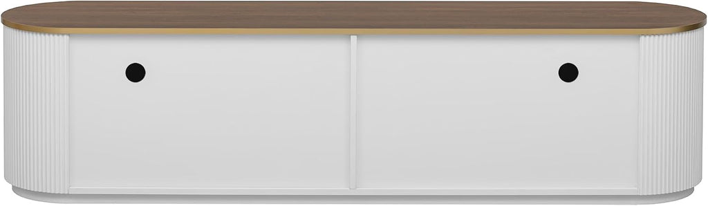 Merax 70.8'' Modern Minimalist TV Stand for TVs up to 80 Inches, Entertainment Center with 3 Drawers and 1 Shelf, Metal Handles and 2 Cabinets for Living Room,White