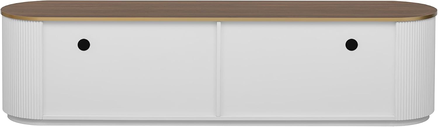 Merax 70.8'' Modern Minimalist TV Stand for TVs up to 80 Inches, Entertainment Center with 3 Drawers and 1 Shelf, Metal Handles and 2 Cabinets for Living Room,White