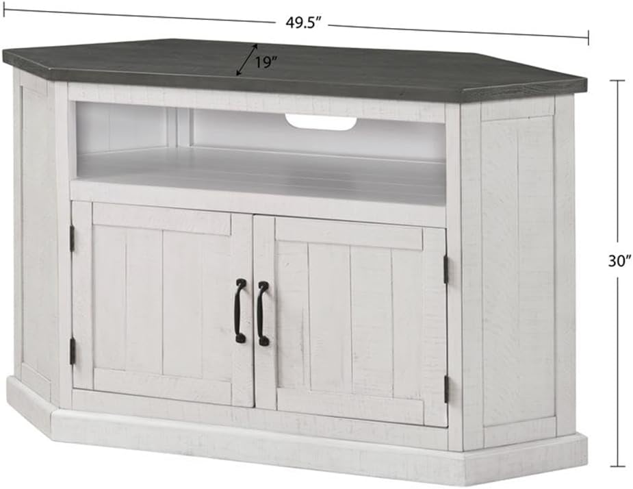 Martin Svensson Home Rustic Solid Wood Corner TV Stand - Entertainment Center White Stain with Grey Stain Top