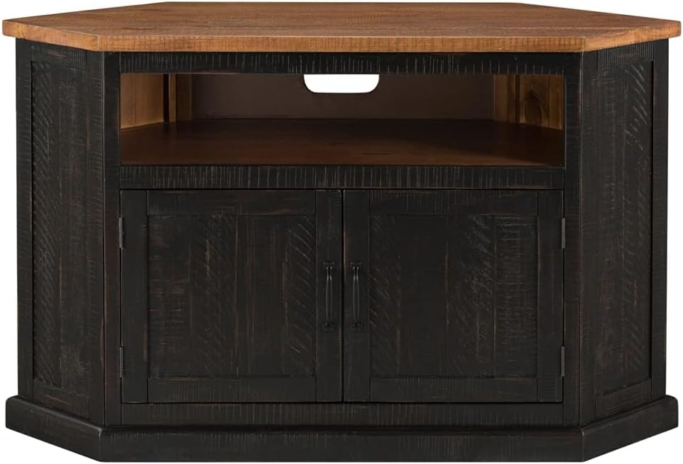Martin Svensson Home Rustic Corner TV Stand, Antique Black and Honey Tobacco