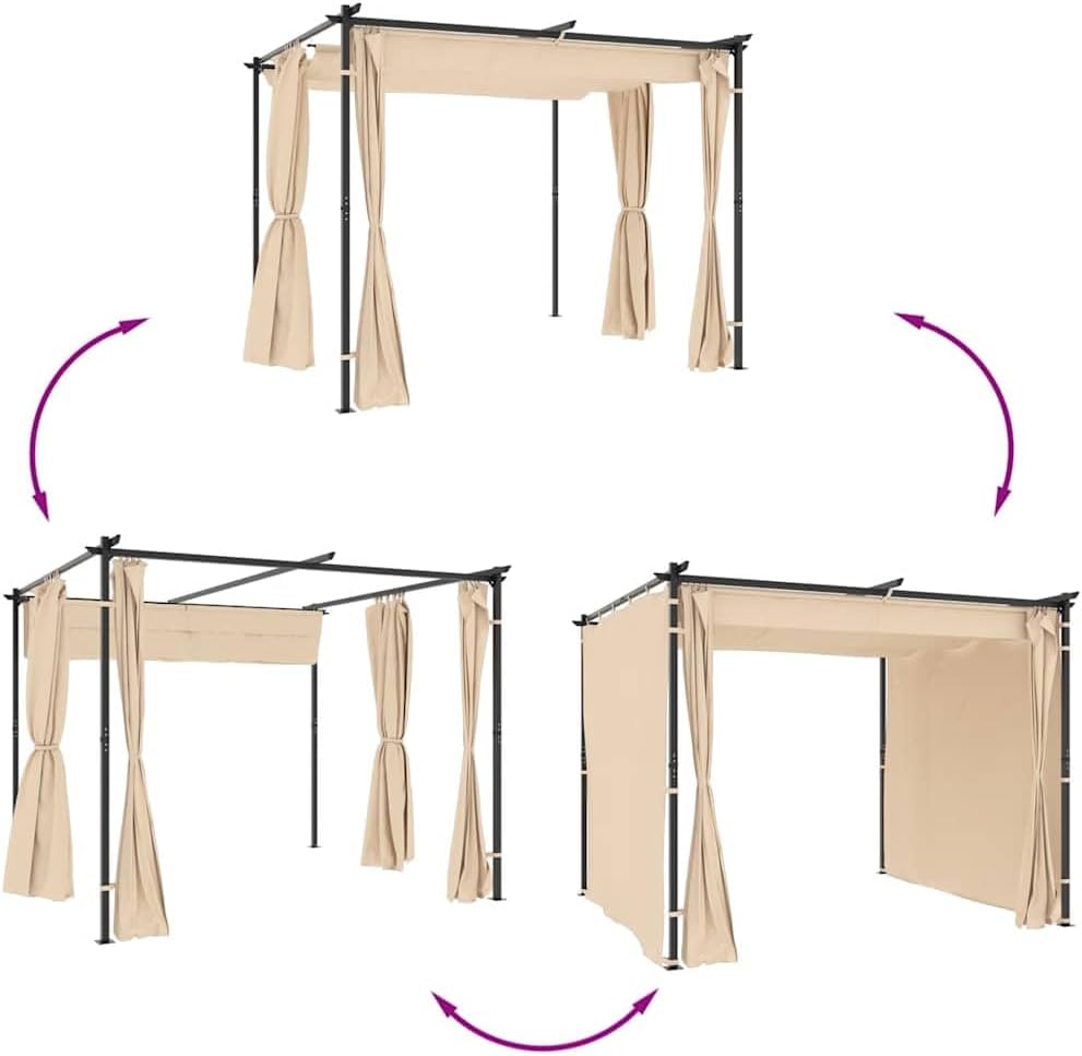 vidaXL Gazebo with Curtains - Cream Steel Outdoor Shelter, Water and UV Resistant, Ideal for Parties, Picnics and BBQs, Easy Assembly, Dimensions: 118.1' x 118.1' x 90.6'