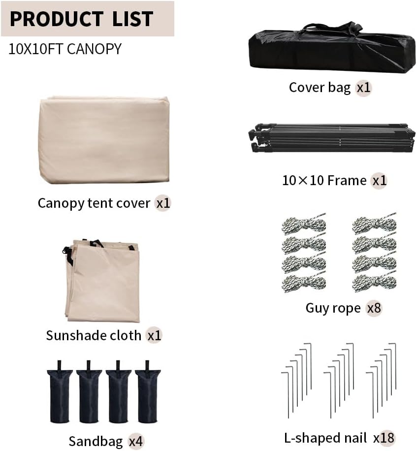 10x10 Pop Up Canopy Tent with 2 Sidewalls, Easy Up Canopy Outdoor Party Sun Shade Tent Portable Gazebo for Beach Camping Events with Carry Bag and 4 Sand Bags