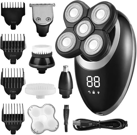 Electric Shavers for Men, 5 in 1 Electric Shaver for Men Beard Hair Trimmer Electric Razor 5D Floating 5 Blade Heads Electric Nose Hair Trimmer LCD Display
