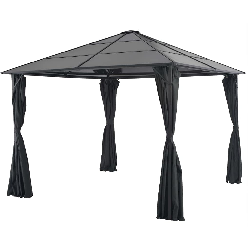 vidaXL Black Pavilion Gazebo with Curtains, Elegant Design, UV-Resistant Roof, Rust-Resistant Aluminum and Steel Frame, 4 Sidewalls, Easy to Assemble