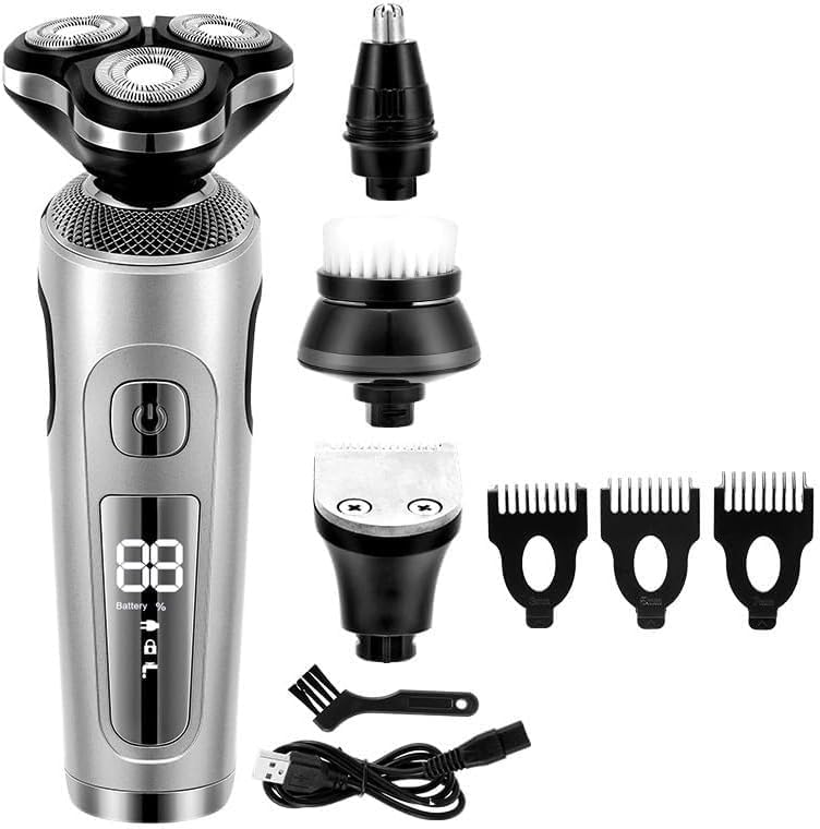 Head Shavers for Men, 4 in 1 Electric Shaver 3D Floating Cutters USB Fast Charge Shaving Razor Machine for Men Blades Portable Beard Trimmer Clipper (Color : Silver)