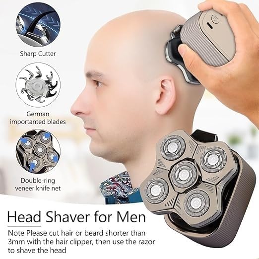 Electric Shavers for Men, 5 in 1 Men's Electric Shaver Beard Hair Trimmer 5D Floating Blade Head Electric Razor Multifunction Bald Head Shaving