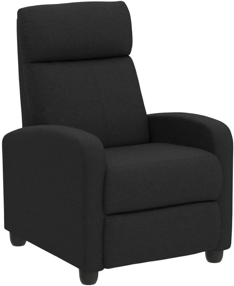 Yaheetech 2-Seat Fabric Pushback Recliner Chair with Thick Seat Cushion and Backrest Reclining Chair for Living Room Home Theater Matte Black