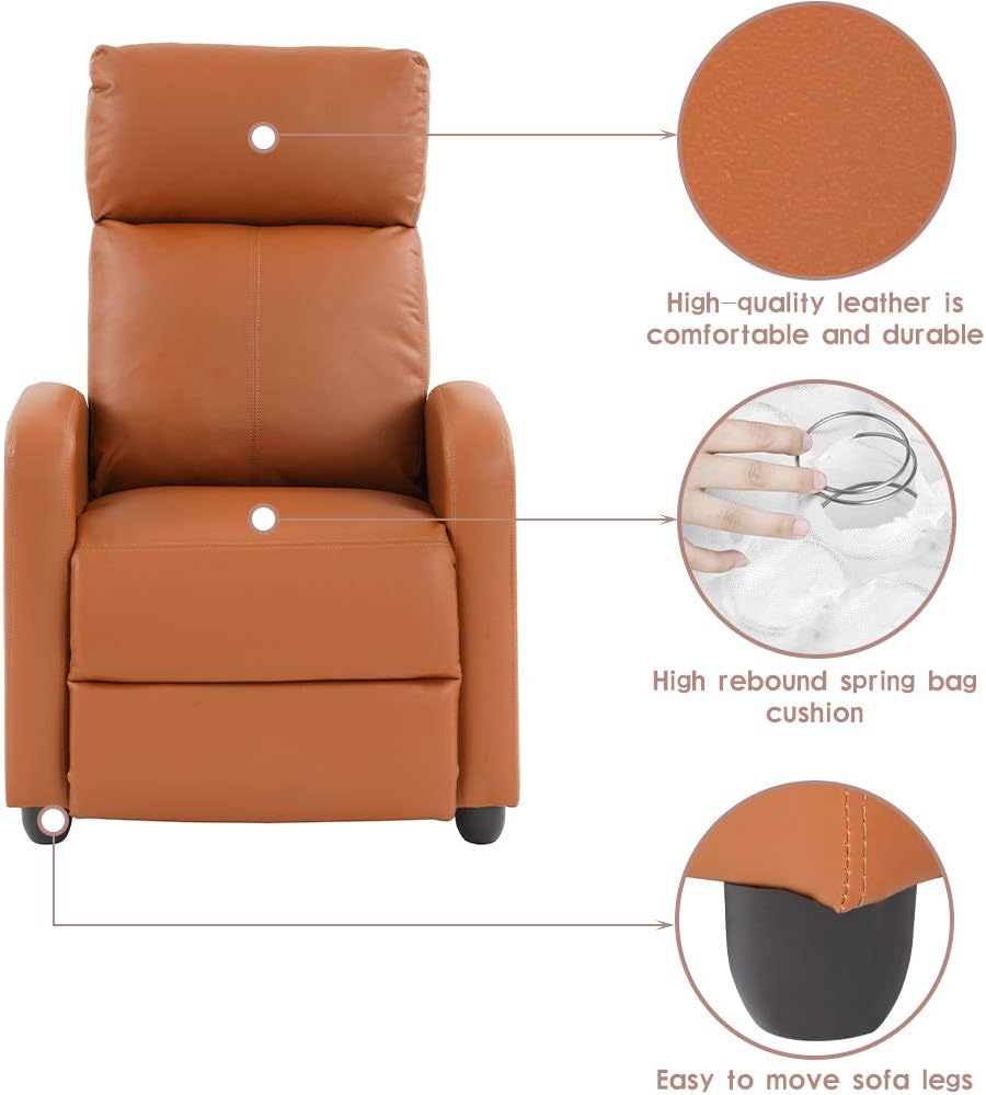 FDW Recliner Chair Push Back Sofa Home Theater Seating with Lumbar Support and Leather Padded Seat Backrest for Living Room (Tan)