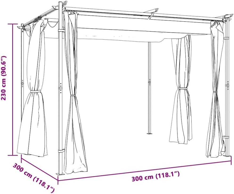 vidaXL Gazebo with Curtains - Cream Steel Outdoor Shelter, Water and UV Resistant, Ideal for Parties, Picnics and BBQs, Easy Assembly, Dimensions: 118.1' x 118.1' x 90.6'