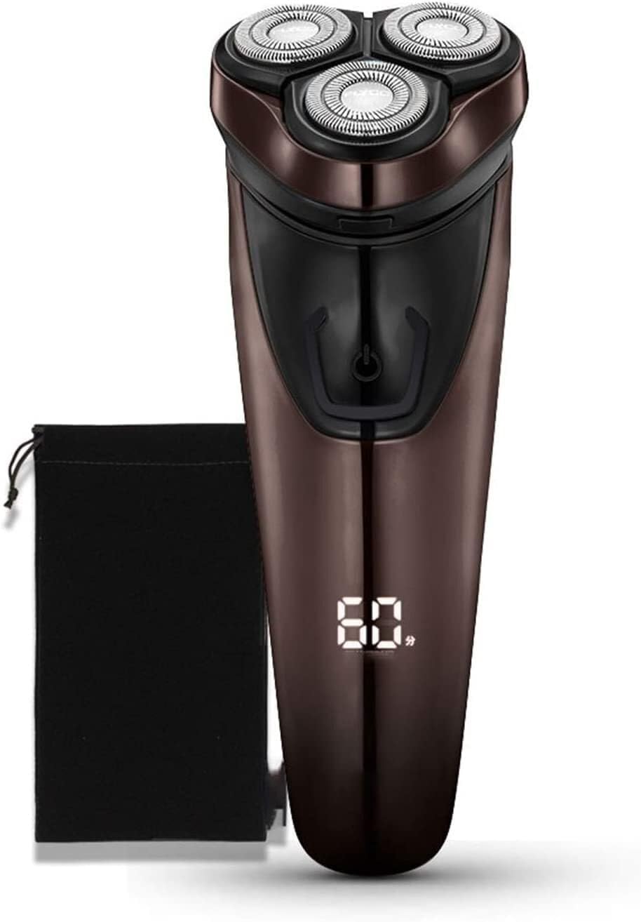Electric Shavers for Men, Mens Electric Razor,Dry Wet Waterproof Man Rotary Shaver,Portable Facial Cordless Shaver USB Rechargeable with Led Display (Color : Silver)(Brown)
