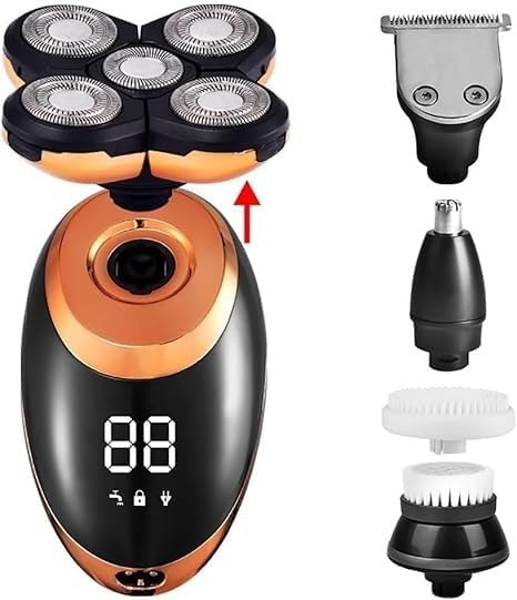 Electric Shavers for Men, 5 in 1 IPX7 Waterproof Electric Shaver Razor for Men Beard Hair Trimmer Rechargeable Bald Head Shaving Machine LCD Display Grooming Kit