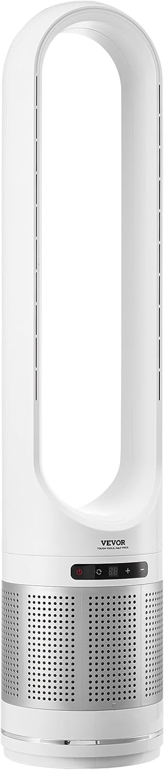VEVOR Tower Fan Bladeless, 15.4ft/s Velocity Floor Fan that Blows Cold Air, 80° Oscillating 8-Speed Fans, 8H Timer, Standing Fans with H13 HEPA Filtration, Remote Control & Air Purification Mode