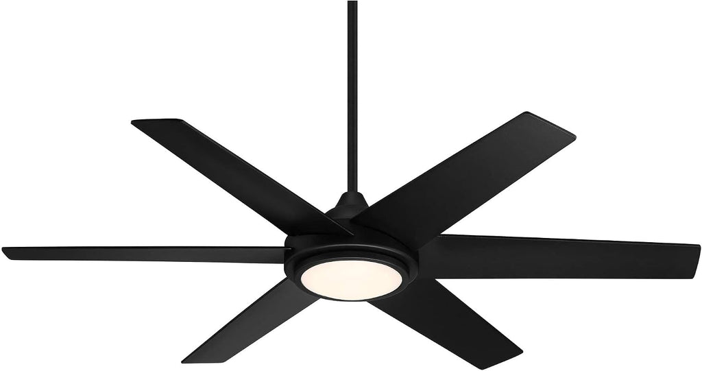 Casa Vieja 56' Estate Modern 6 Blade Indoor Outdoor Ceiling Fan with Dimmable Light LED Remote Control Matte Black Wood White Diffuser Damp Rated for Patio Exterior House Porch Gazebo Barn