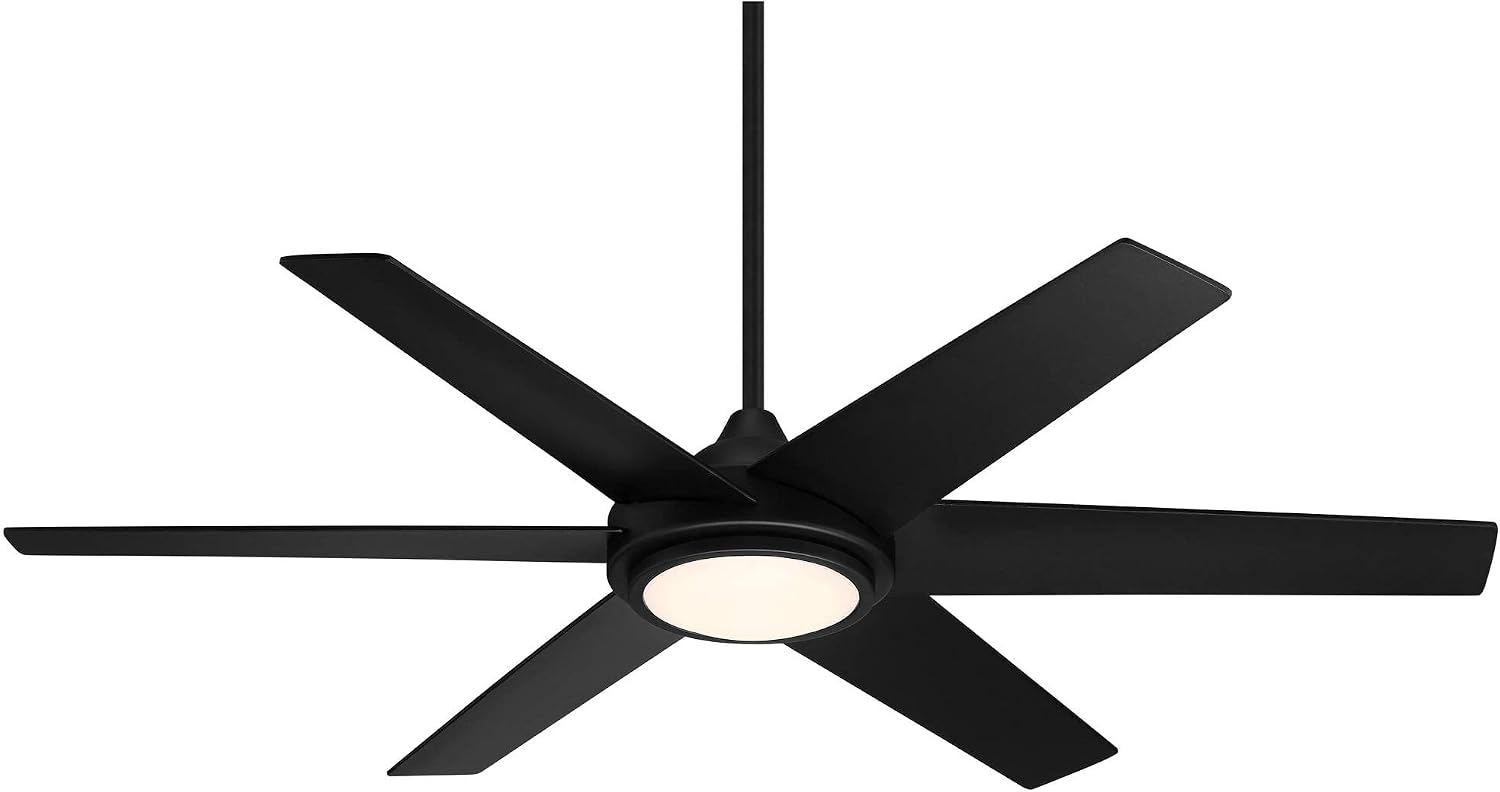 Casa Vieja 56' Estate Modern 6 Blade Indoor Outdoor Ceiling Fan with Dimmable Light LED Remote Control Matte Black Wood White Diffuser Damp Rated for Patio Exterior House Porch Gazebo Barn