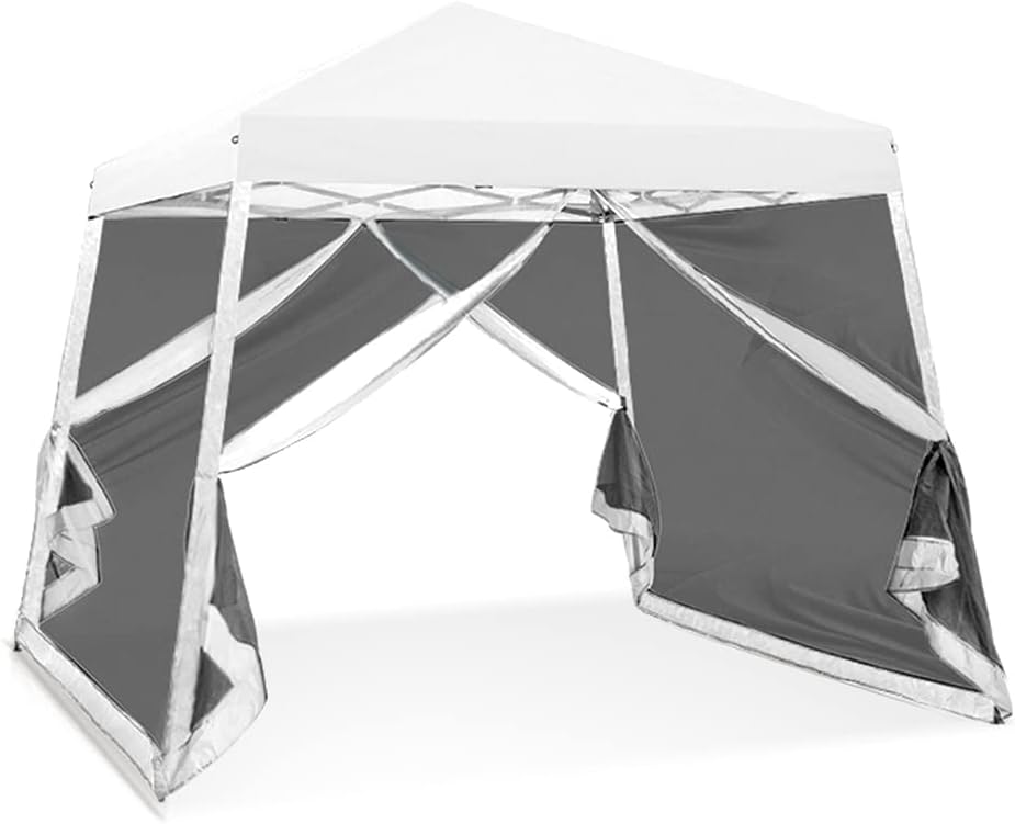 COOS BAY 10x10 Pop Up Canopy Tent with Screen Netting, Slant Leg Canopy with UPF 50+ UV Protection, 64 Sq Ft Shade, One Person Setup with Carry Bag, White