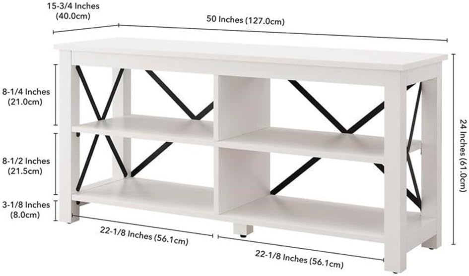 Henn&Hart Rectangular TV Stand for TV's up to 55' in White, TV Stands for the Living Room