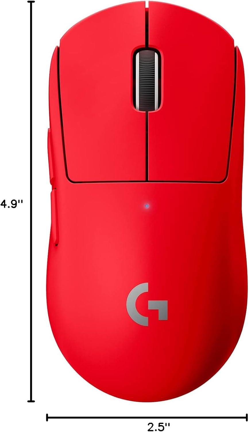 Logitech G PRO X Superlight Wireless Gaming Mouse, Ultra-Lightweight, Hero 25K Sensor, 25,600 DPI, 5 Programmable Buttons, Long Battery Life, Compatible with PC/Mac - Red (Renewed)