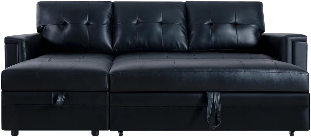 Naomi Home L-Shaped Sectional Sleeper Sofa with USB Ports - Convertible Pull-Out Bed, Ample Storage, Timeless Design, Durable Construction Black/Air Leather