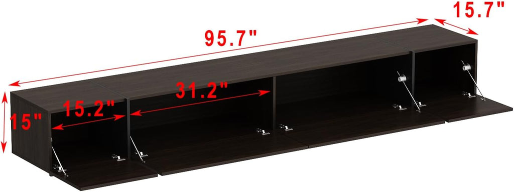 AIEGLE 95.1' W TV Stand with 4 Flip-Down Drawers, Modern Entertainment Center with Storage, Media Console Table TV Cabinet, Dark Brown