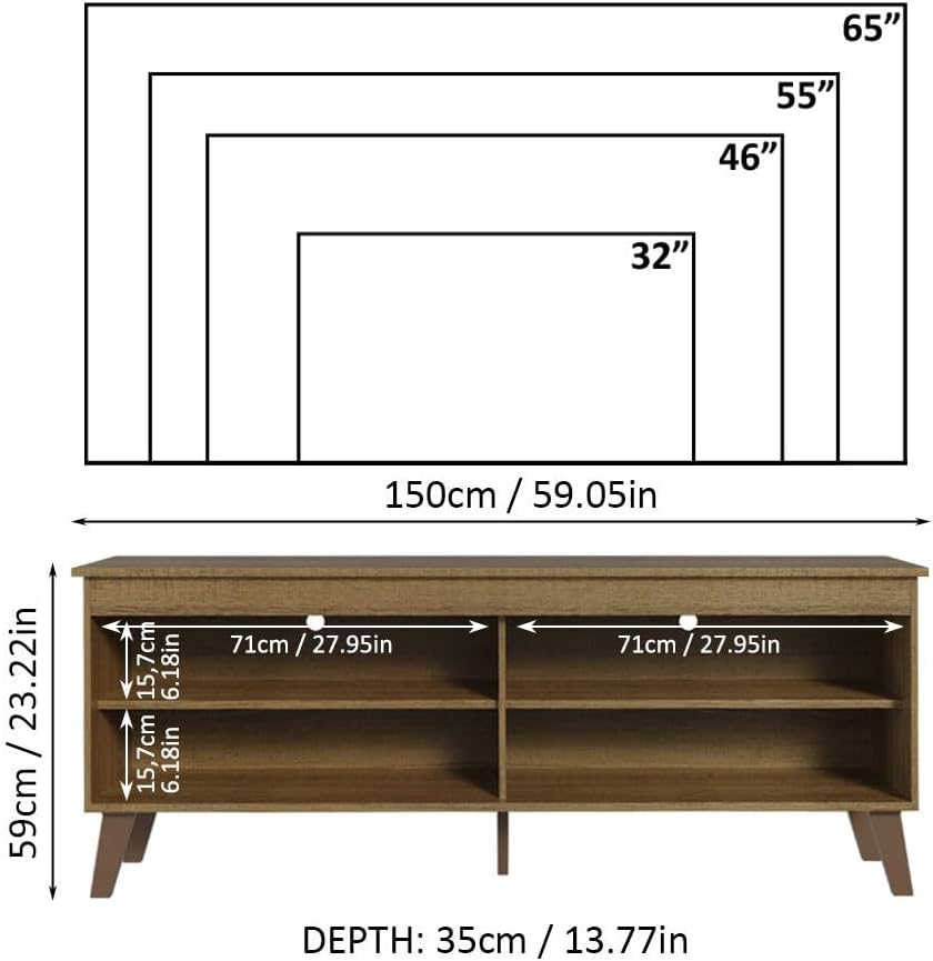 Madesa TV Stand Unit with 4 Shelves and Cable Management for 55, 65 Inch Media 1 Storage Gaming Media Console Living Room and Bedroom Entertainment Center Modern Wooden Television Cabinet - Rustic