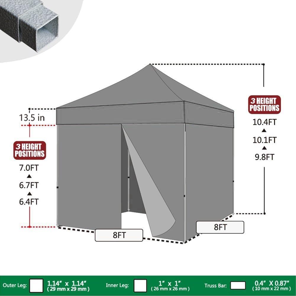 Eurmax USA 8x8 Pop Up Canopy Tent,Commercial Tent with Patented No-Tip Rolling Bag,4 Zippered Removable Walls,UV & Water Resistant Canopy Top,Heavy Duty Outdoor Gazebo,Instant Shelter(Navy Blue)