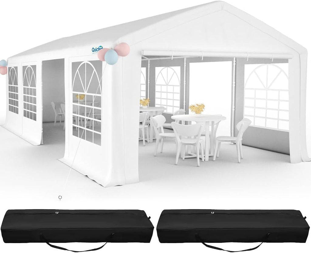 Quictent 13x26ft Party Tent Heavy Duty Outdoor Gazebo White Party Wedding Tent Canopy Shelter Carport with 4 Carry Bags