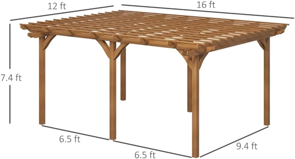 16 x 12 ft Wood Pergola Quality Solid Wood Gazebo Pavilion for Backyard Deck Patio Outdoor Large Pergola Grape Trellis Grill Gazebo, Strong Sturcture,Snow and Wind Supported (Brown)