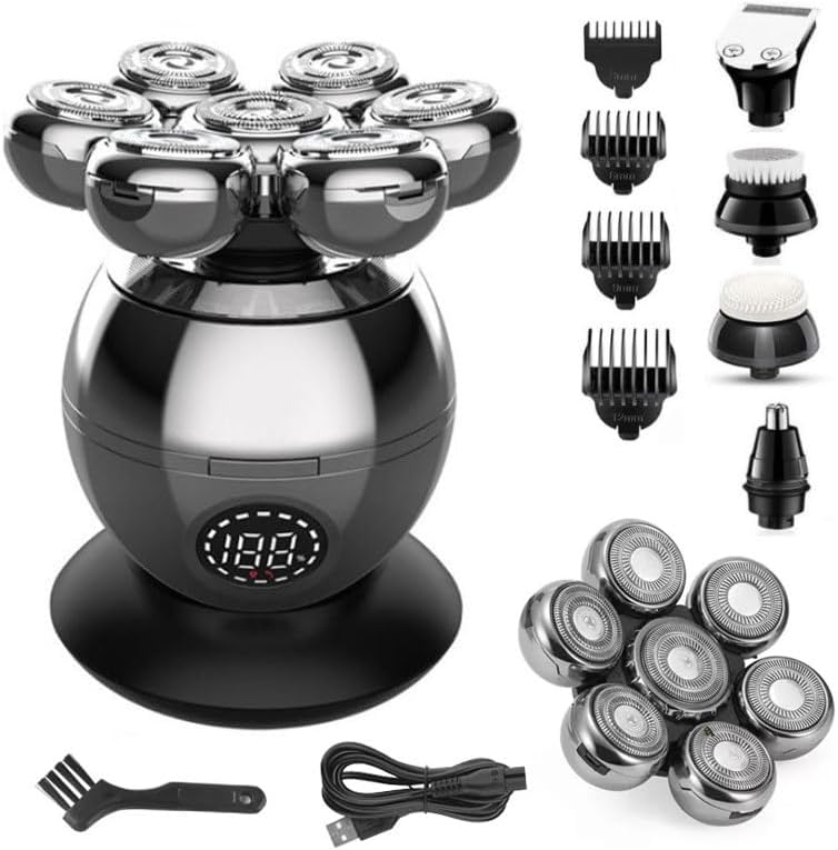 Head Shaver for Men, 5 in 1 Pro Wet Dry Electric Shaver for Men Beard Hair Trimmer Face Electric Razor Rechargeable Bald Head Shaving Machine LCD Display