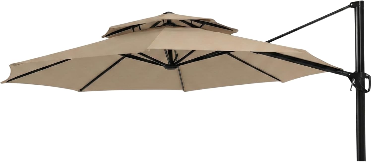 Garden Winds Reinforced RipLock 350 Replacement Canopy Top Cover Compatible with Garden Treasures 11' Offset Umbrella Models YJAF-819R, YJAF-819D, YJAF-81903A, YJAF-81903B, YJAF-81903C - Beige
