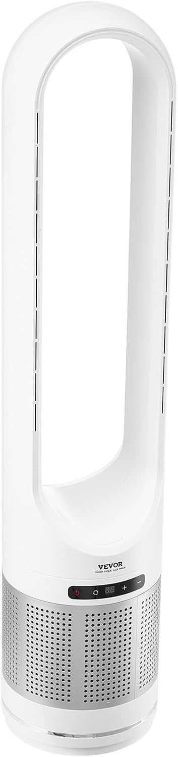 VEVOR Tower Fan Bladeless, 15.4ft/s Velocity Floor Fan that Blows Cold Air, 80° Oscillating 8-Speed Fans, 8H Timer, Standing Fans with H13 HEPA Filtration, Remote Control & Air Purification Mode