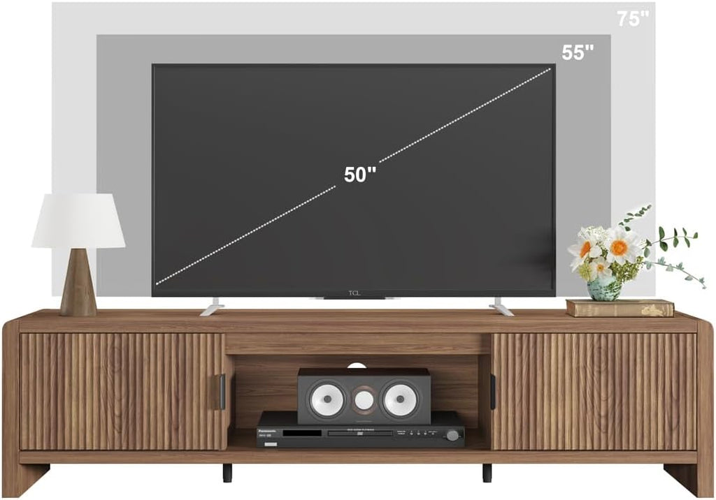 FATORRI TV Stand for 75/65/55 Inch TVs, Farmhouse Entertainment Center with Storage, Wood Waveform Fluted-Door Television Media Console for Living Room,Bedroom (63' W, Walnut)