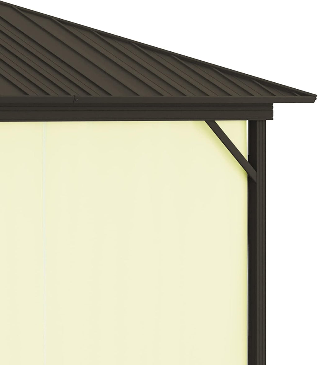 Outsunny 10' x 12' Hardtop Gazebo with Curtains and Netting, Permanent Pavilion Metal Single Roof Gazebo Canopy with Aluminum Frame and Hooks, for Garden, Patio, Backyard, Cream White