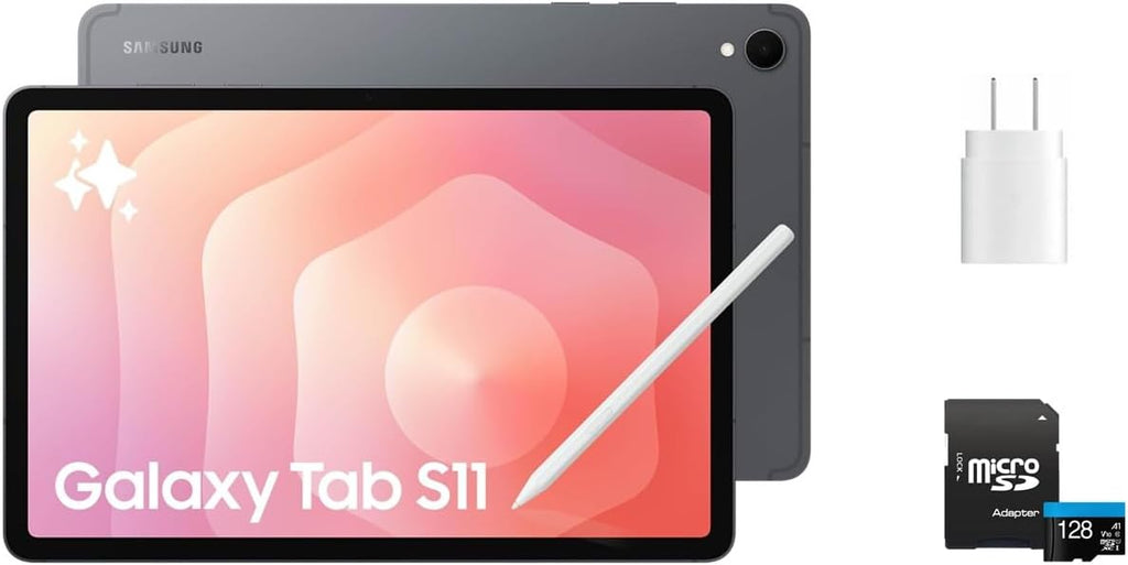 Samsung Galaxy Tab S11 11' Tablet 128GB (2025) Gray + 128GB microSD Card + 25W Super Fast Charger – Wi-Fi Android Tablet, Large Display, Long Battery Life, Powerful Performance, Work & Play