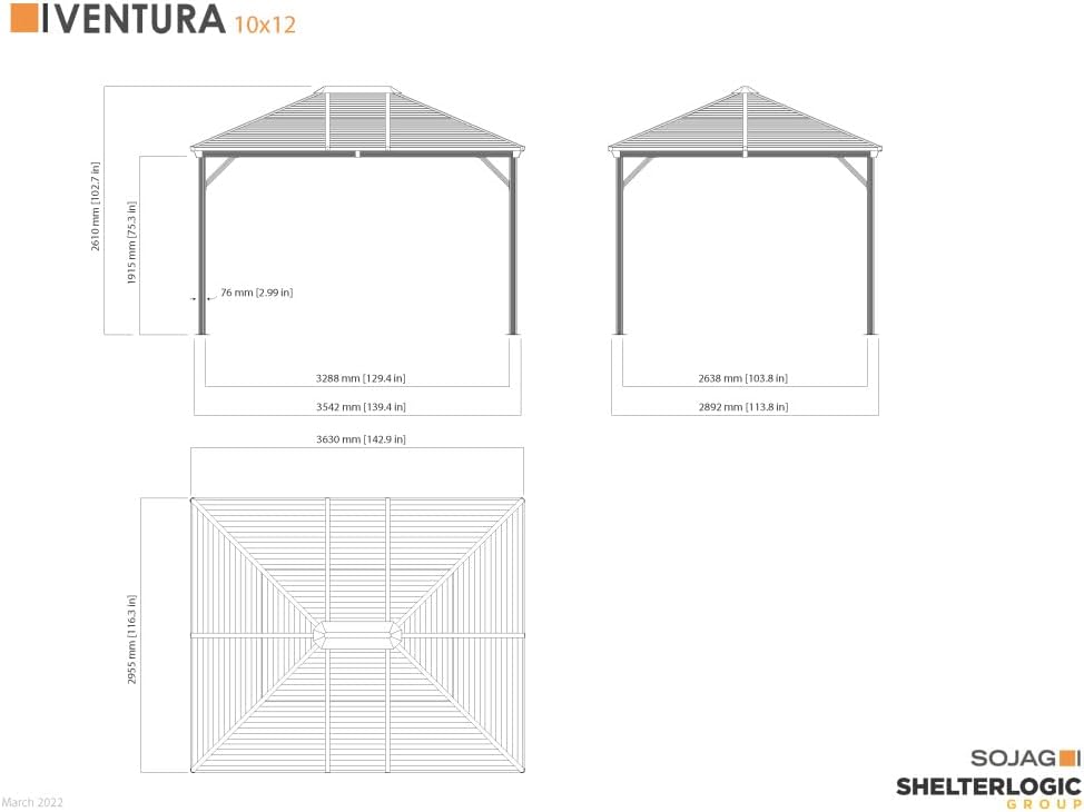 Sojag 10' x 12' Ventura Hardtop Gazebo Outdoor Weather-Resistant Aluminum Frame Sun Shelter Dark Grey