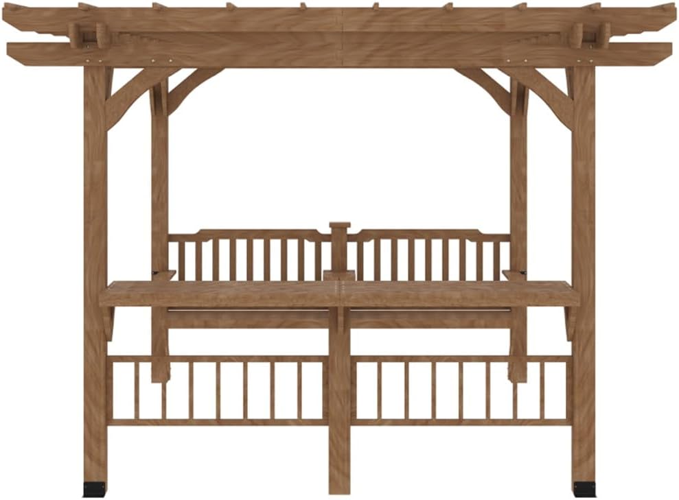 14 x 10 ft Wood Pergola with Bench Seat & Bar Table Quality Solid Wood Gazebo Pavilion for Backyard Deck Patio Outdoor Large Pergola Grape Trellis Grill Gazebo, Snow and Wind Supported