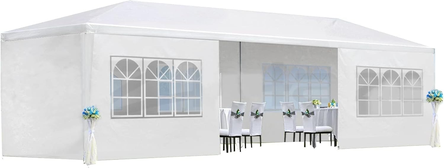 10X30 FT Pop Up Canopy Tent, Outdoor Event Gazebo with 8 Removable Sidewalls, Wind-Resistant Frame & Easy Setup for Receptions, Party, Wedding, Corporate Events, White