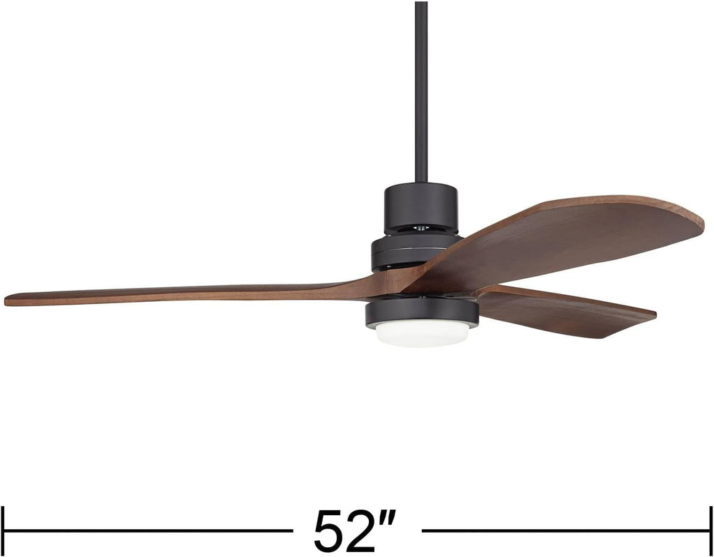 Casa Vieja 52' Delta-Wing DC Modern Industrial Outdoor Ceiling Fan with LED Light Remote Control Matte Black Dark Walnut Damp Rated for Cottage Core Patio Exterior House Home Porch Garage Barn