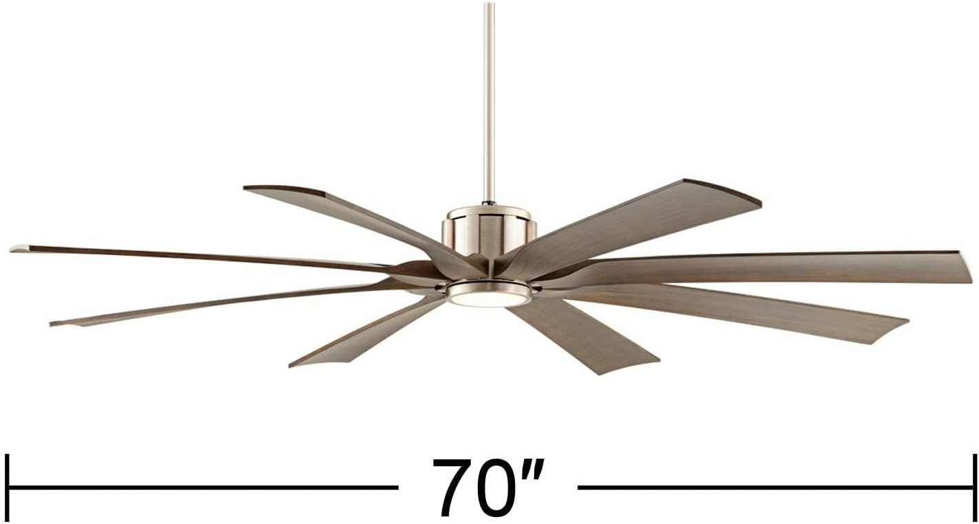 Possini Euro Design 70' Defender Modern Large Outdoor Ceiling Fan with LED Light Remote Control Brushed Nickel Weathered Oak Blades Dimmable Damp Rated for Patio Exterior Roof Porch Gazebo Barn