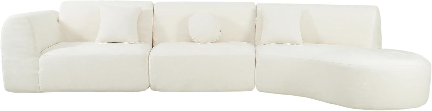 Merax 140' Curved Polyester Sectional Sofa Set, 7 Seat Modern Cloud Couch with Chaise Lounge, 3 Pillows, Fully Assembled for Living Room, Beige